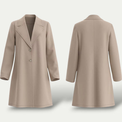 Women’s Beige Long Winter Overcoat – Elegant Lapel Wool-Style Coat 0