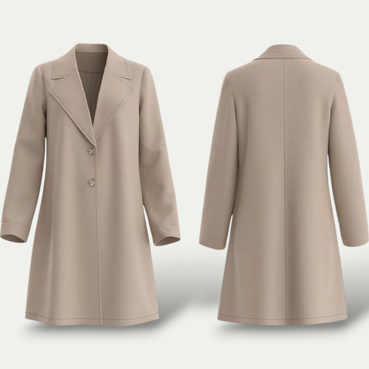 Women’s Beige Long Winter Overcoat – Elegant Lapel Wool-Style Coat 0
