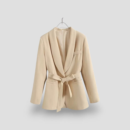 Women's Belted Blazer Jacket with Shawl Collar