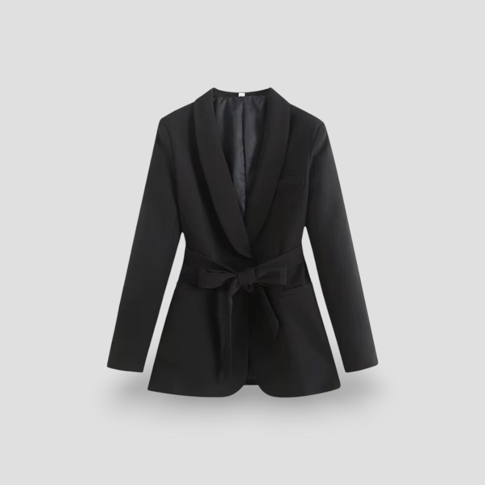 Women's Belted Blazer Jacket with Shawl Collar