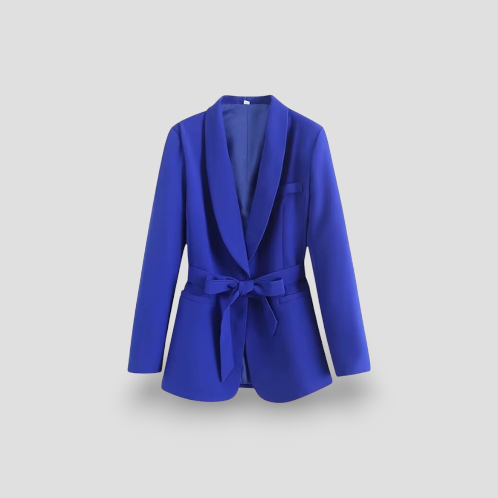 Women's Belted Blazer Jacket with Shawl Collar