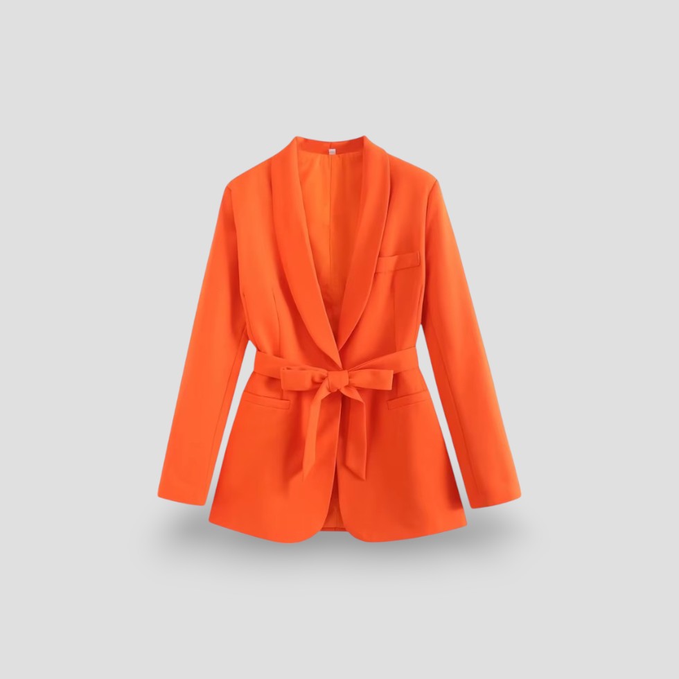 Women's Belted Blazer Jacket with Shawl Collar