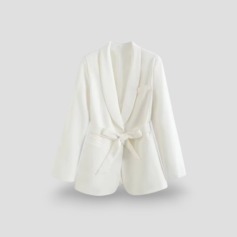 Women's Belted Blazer Jacket with Shawl Collar