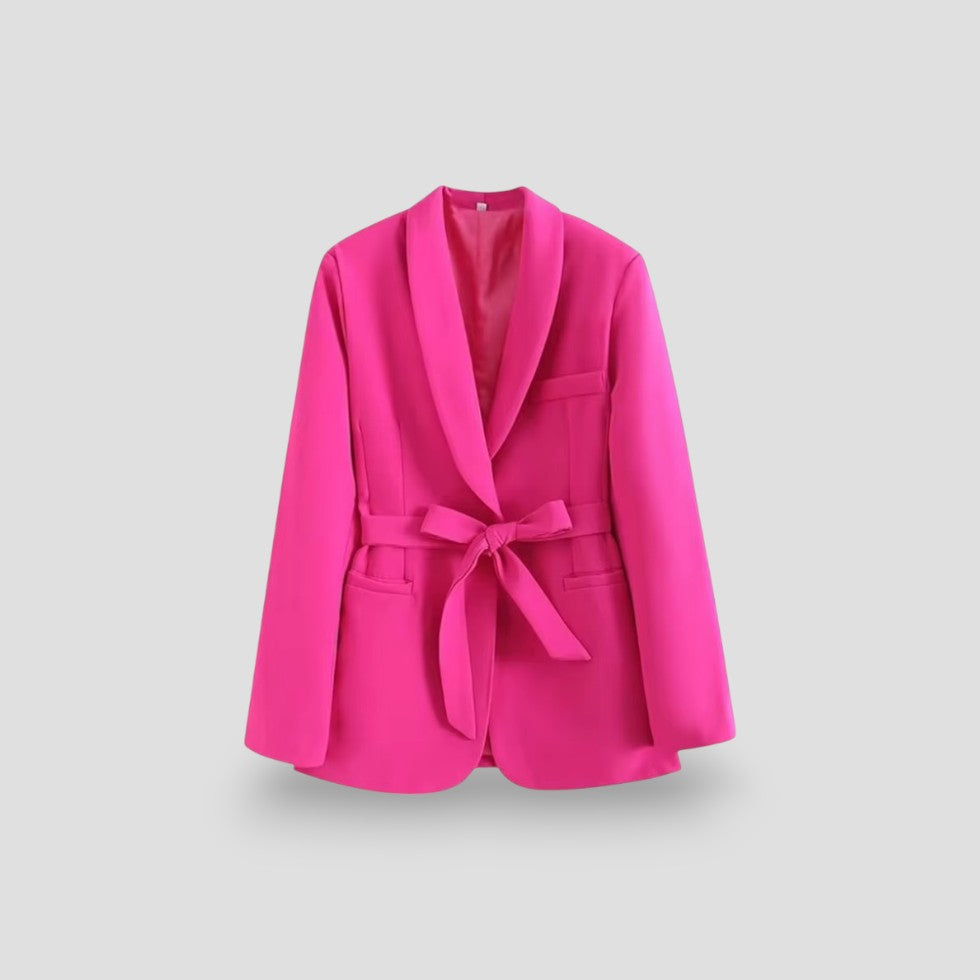 Women's Belted Blazer Jacket with Shawl Collar