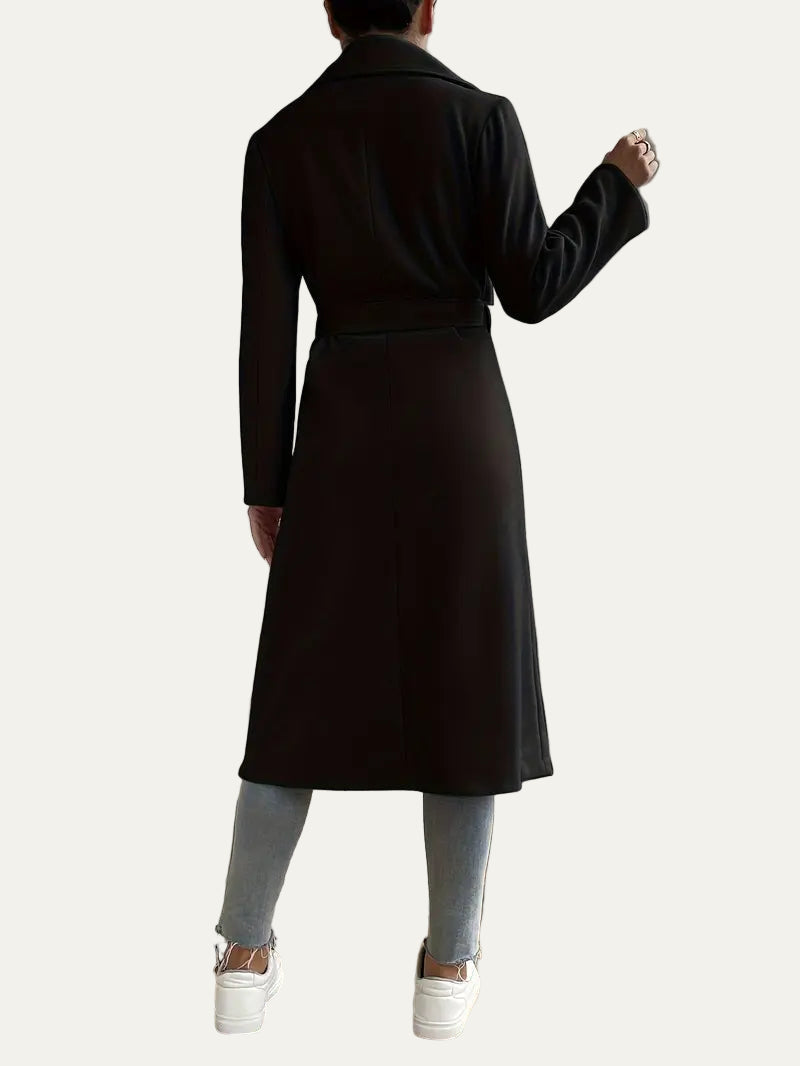 Women’s Belted Long Overcoat – Minimalist Lapel Design for Fall & Winter 1