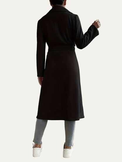 Women’s Belted Long Overcoat – Minimalist Lapel Design for Fall & Winter 1