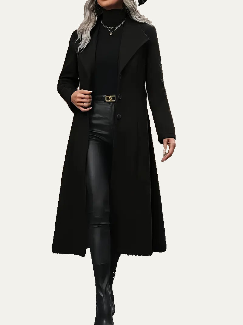 Women’s Black Belted Long Trench Coat – Elegant Tailored Fit for Autumn & Winter 0