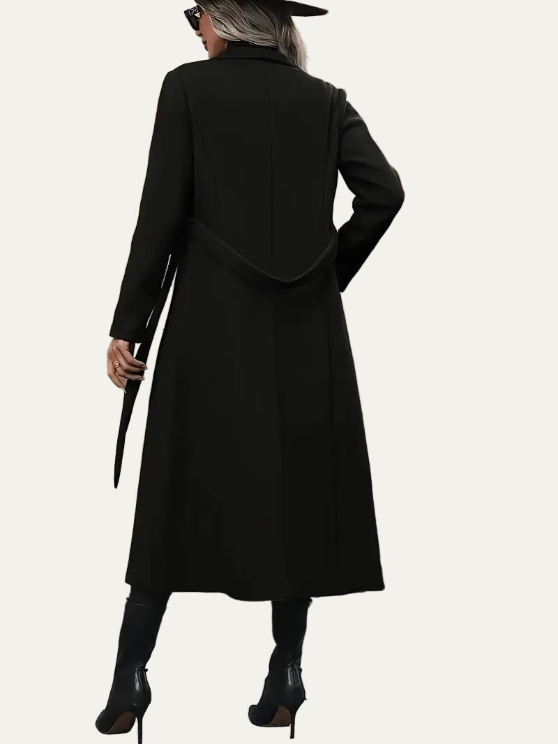 Women’s Black Belted Long Trench Coat – Elegant Tailored Fit for Autumn & Winter 1