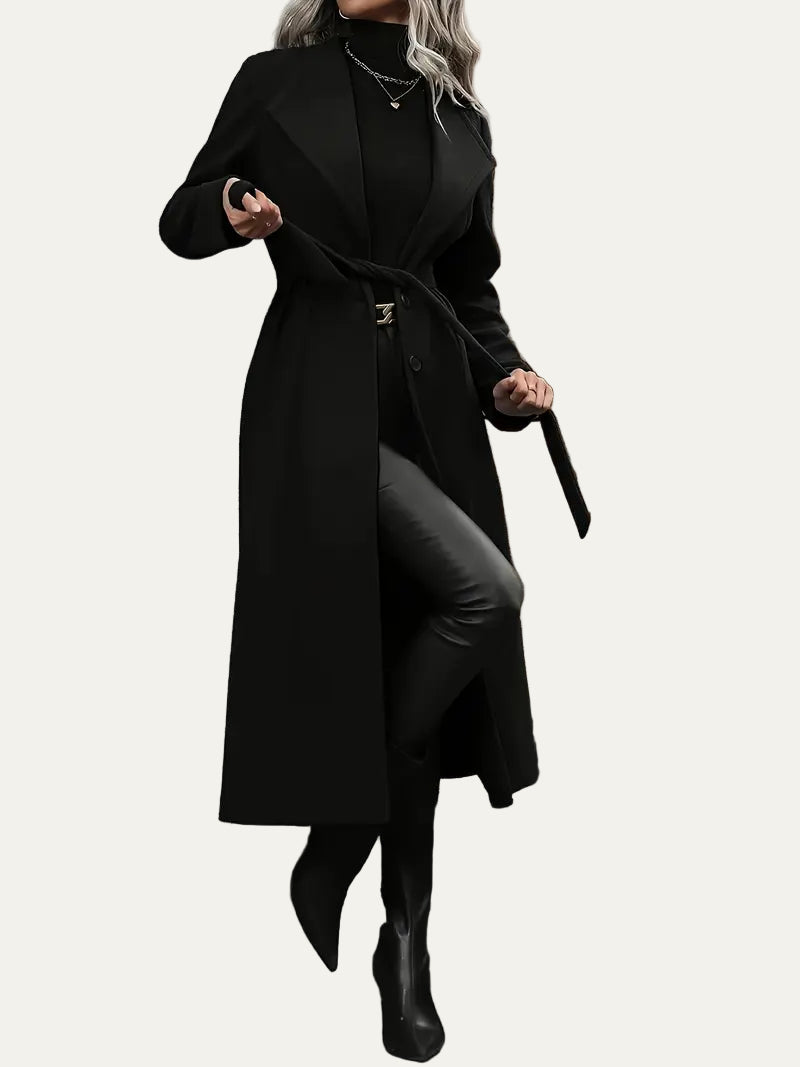 Women’s Black Belted Long Trench Coat – Elegant Tailored Fit for Autumn & Winter 3
