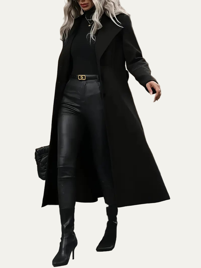 Women’s Black Belted Long Trench Coat – Elegant Tailored Fit for Autumn & Winter 4