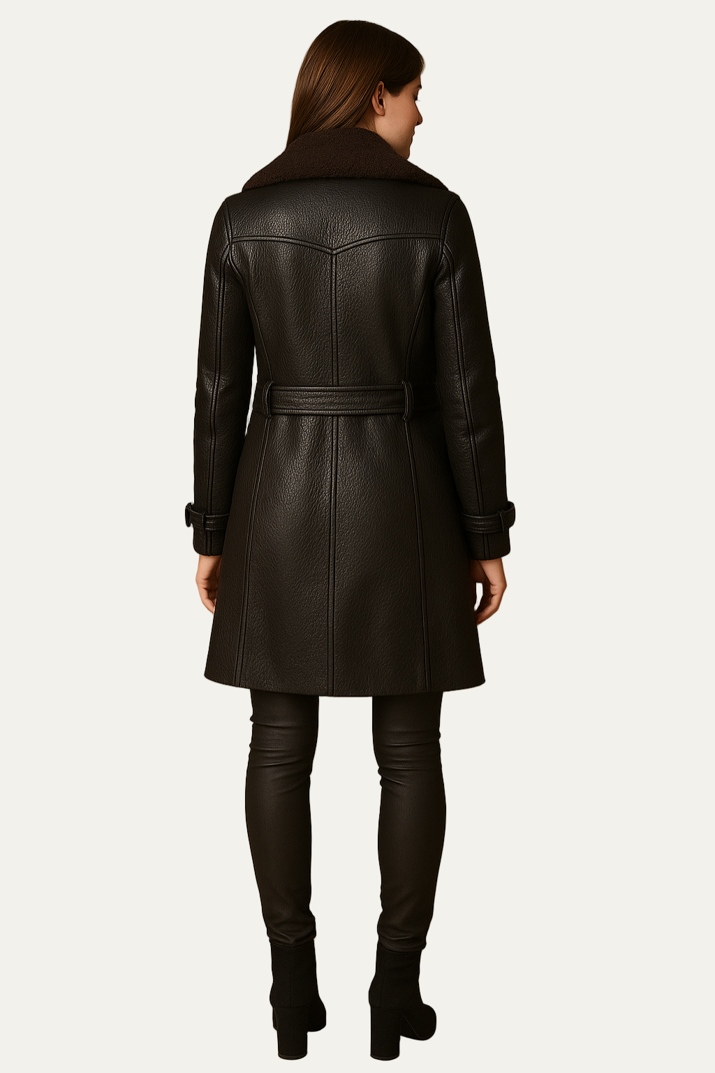 Women’s Black Faux Leather Trenchcoat – Belted, Double-Breasted 2