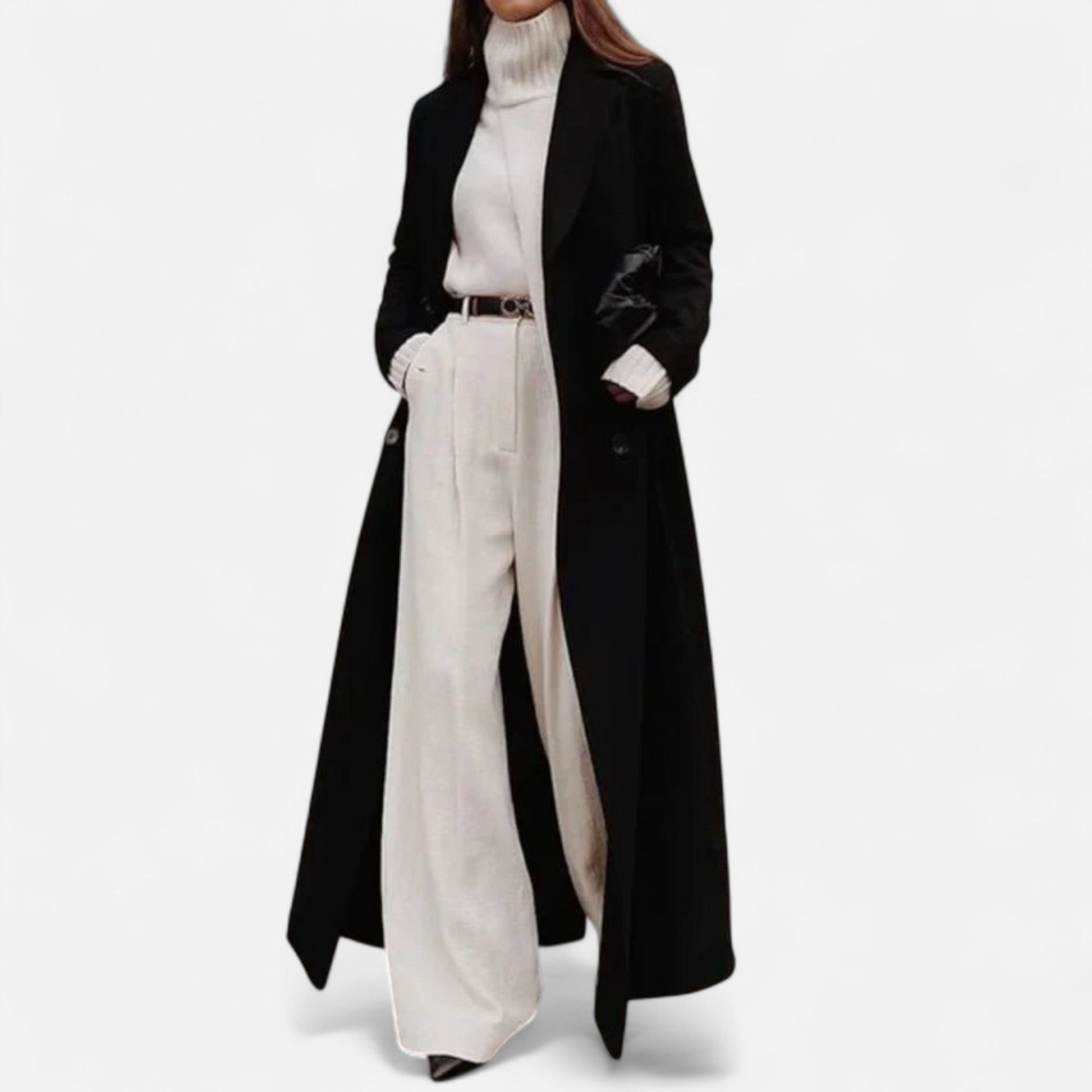 Women’s Black Maxi Overcoat – Longline Tailored Outerwear for All-Season Elegance 0