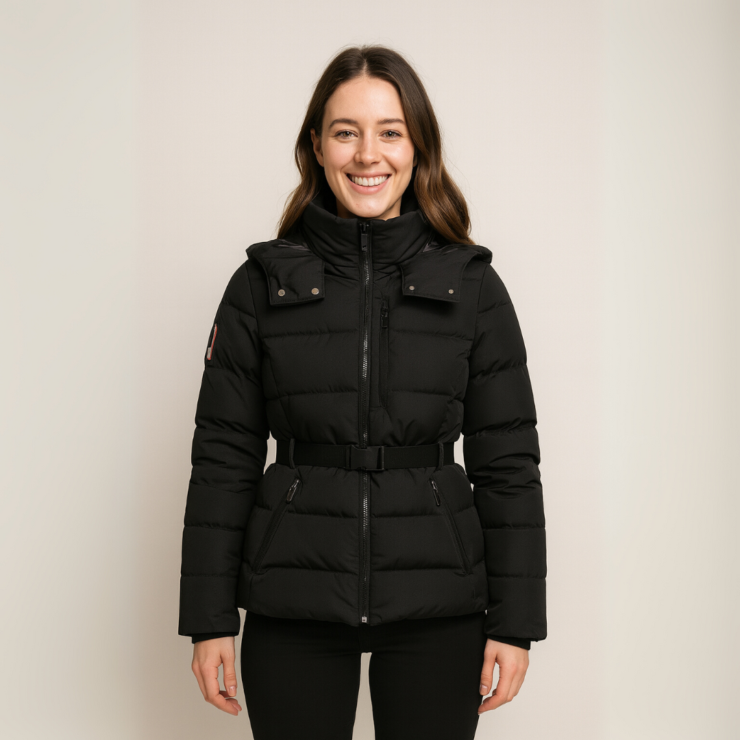 VogeLuxe | Women’s Hooded Quilted Puffer Coat with Belt