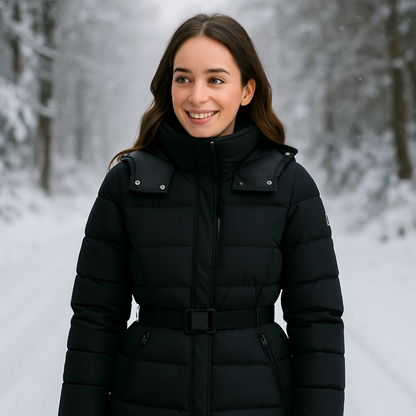 VogeLuxe | Women’s Hooded Quilted Puffer Coat with Belt