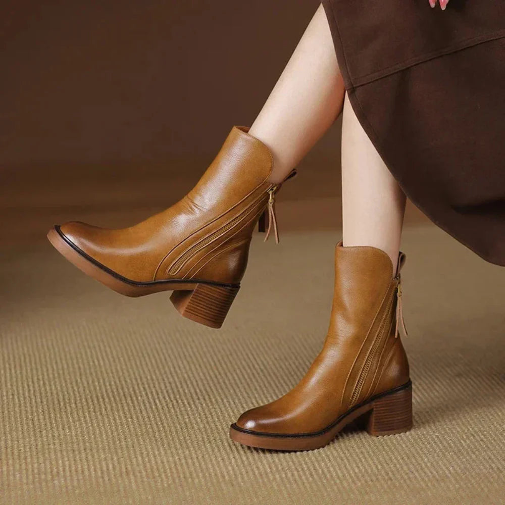 Ladies Low Heel Zipper Ankle Boots