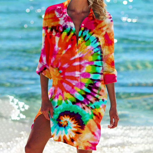 Casual Mini Dress with Front Buttons - VogeLuxe