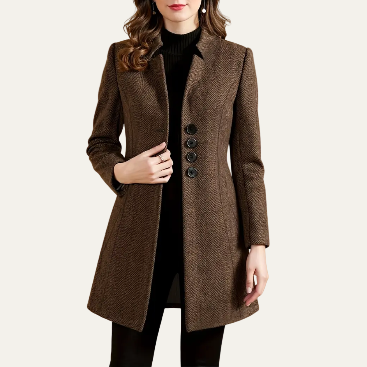 Women’s Brown Tweed Coat – Elegant Tailored Fit for Autumn & Winter 0