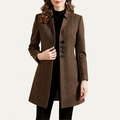 Women’s Brown Tweed Coat – Elegant Tailored Fit for Autumn & Winter 0