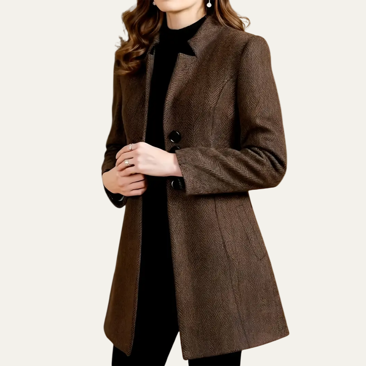 Women’s Brown Tweed Coat – Elegant Tailored Fit for Autumn & Winter 1