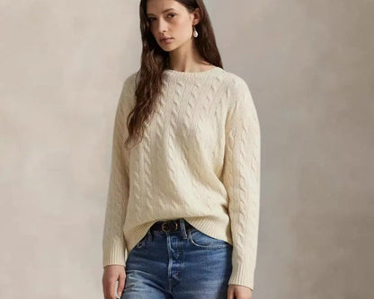 Soft Crew Neck Wool Cable Knit Sweater