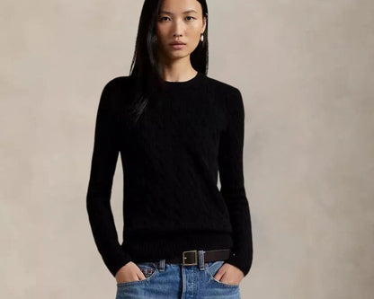 Soft Crew Neck Wool Cable Knit Sweater