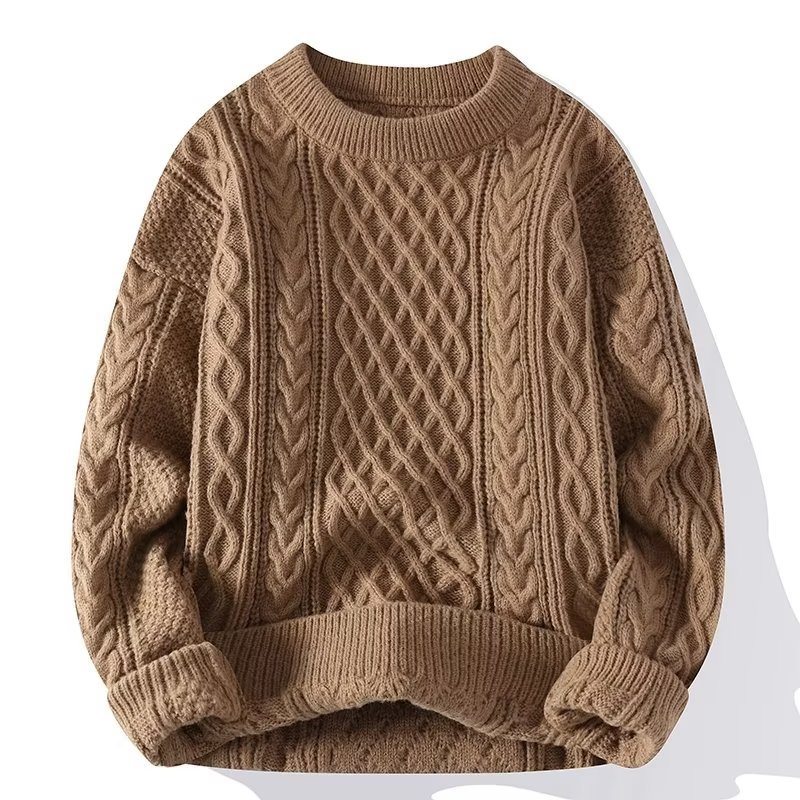 Women’s Cable Knit Sweater – Cream, Chunky Fisherman, Crew Neck 2