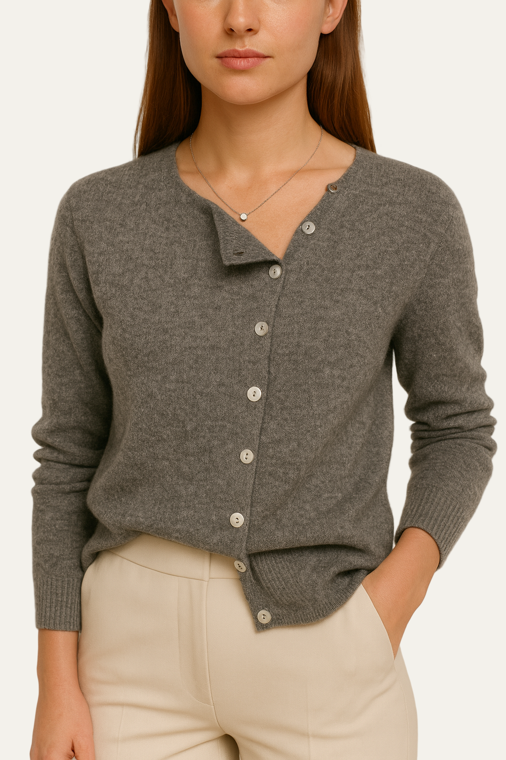 Women’s Cardigan Sweater – Asymmetric Button Front, V-Neck, Long Sleeve 0