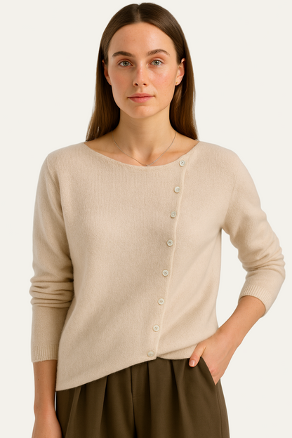Women’s Cardigan Sweater – Asymmetric Button Front, V-Neck, Long Sleeve 1