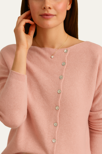 Women’s Cardigan Sweater – Asymmetric Button Front, V-Neck, Long Sleeve 3