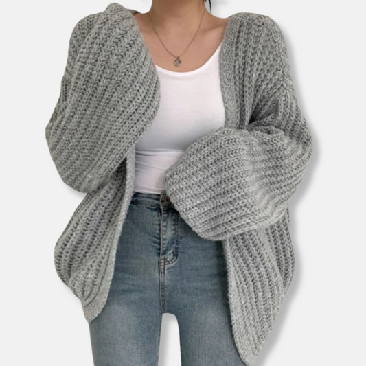 Women’s Cardigan Sweater – Oversized Relaxed Fit – Chunky Ribbed Knit – Balloon Sleeves 0