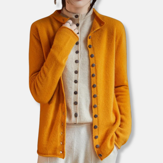 Women’s Cardigan Sweater – Relaxed Tailored Fit – Wool Knit – Button Front – Spread Collar 0