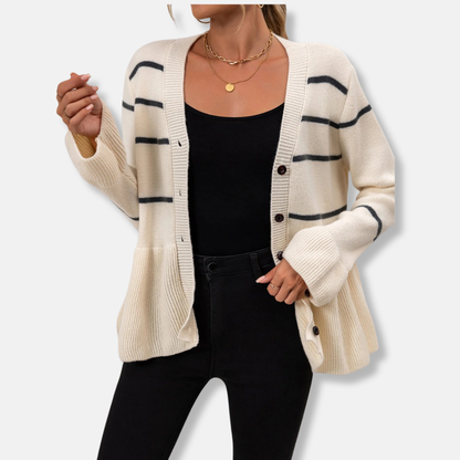 Women’s Cardigan – Loose Fit – V-Neck – Button Front – Peplum Hem – Ribbed Trim 3