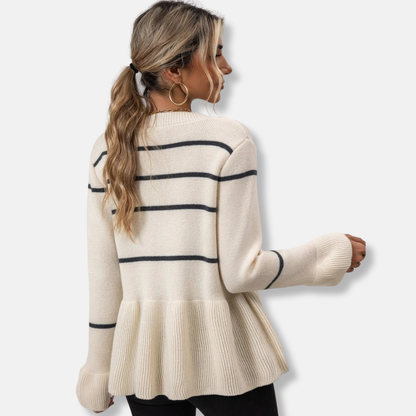 Women’s Cardigan – Loose Fit – V-Neck – Button Front – Peplum Hem – Ribbed Trim 4