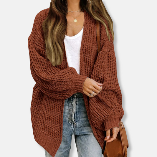 Women’s Cardigan – Oversized Fit – Chunky Knit – Open Front – Lantern Sleeves – Wool Blend 0