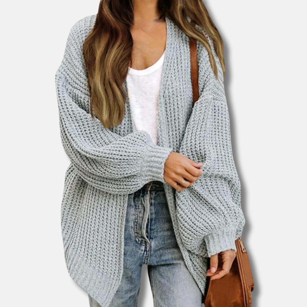 Women’s Cardigan – Oversized Fit – Chunky Knit – Open Front – Lantern Sleeves – Wool Blend 1