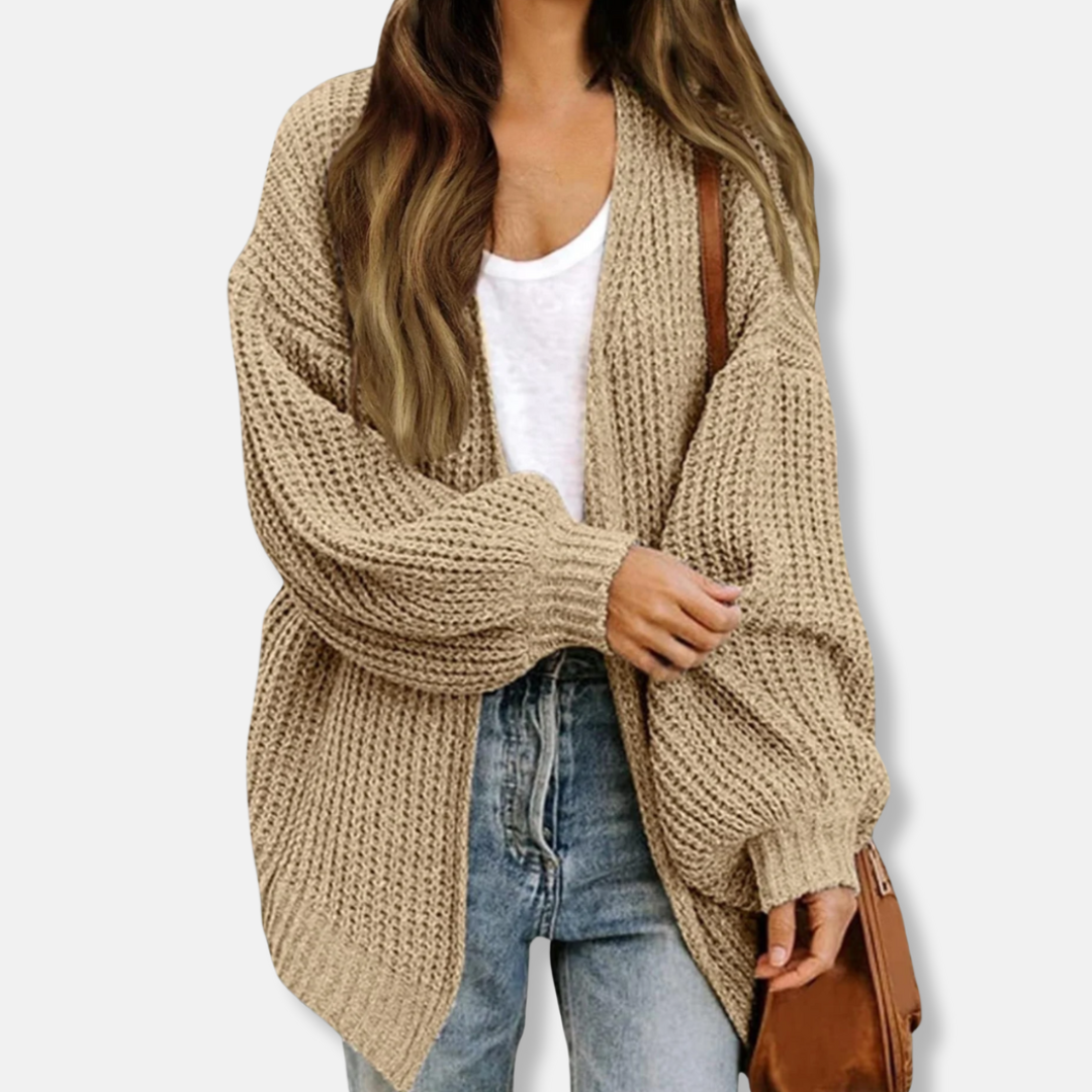 Women’s Cardigan – Oversized Fit – Chunky Knit – Open Front – Lantern Sleeves – Wool Blend 2