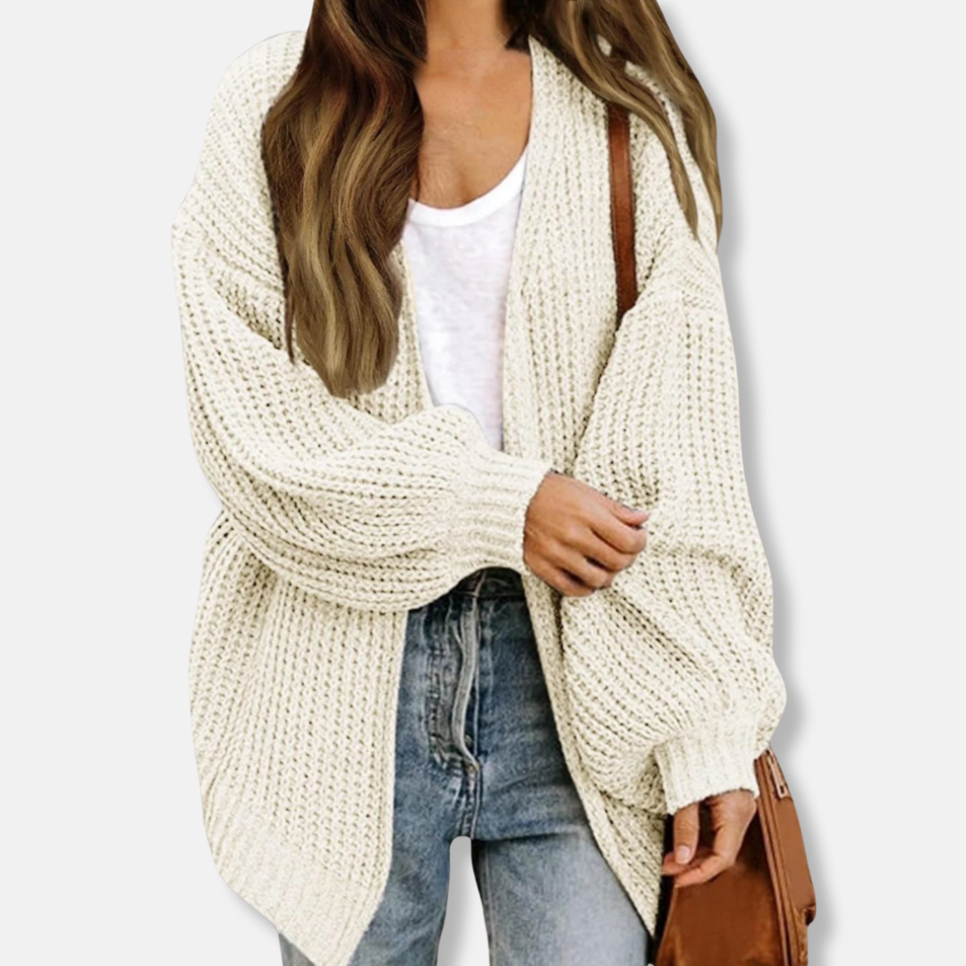 Women’s Cardigan – Oversized Fit – Chunky Knit – Open Front – Lantern Sleeves – Wool Blend 3