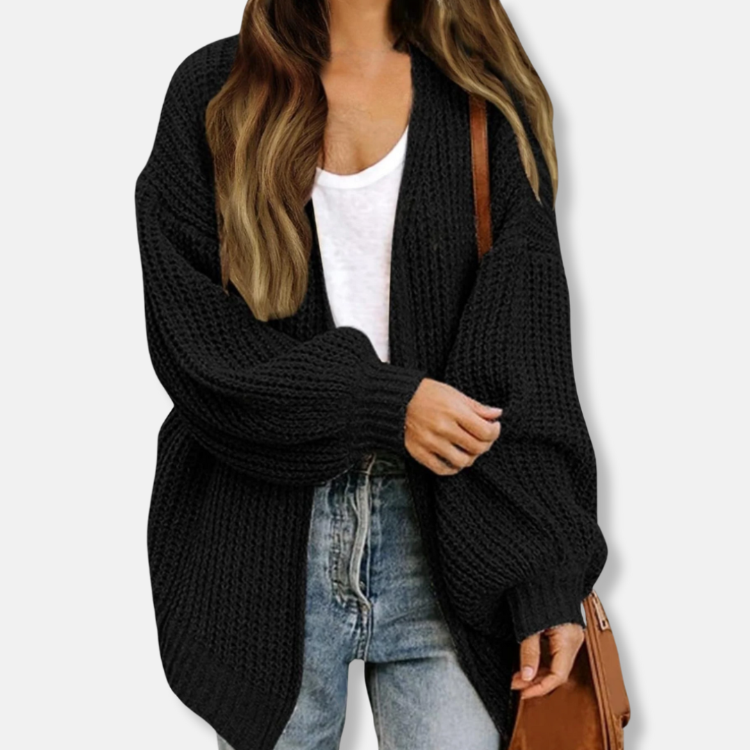 Women’s Cardigan – Oversized Fit – Chunky Knit – Open Front – Lantern Sleeves – Wool Blend 5