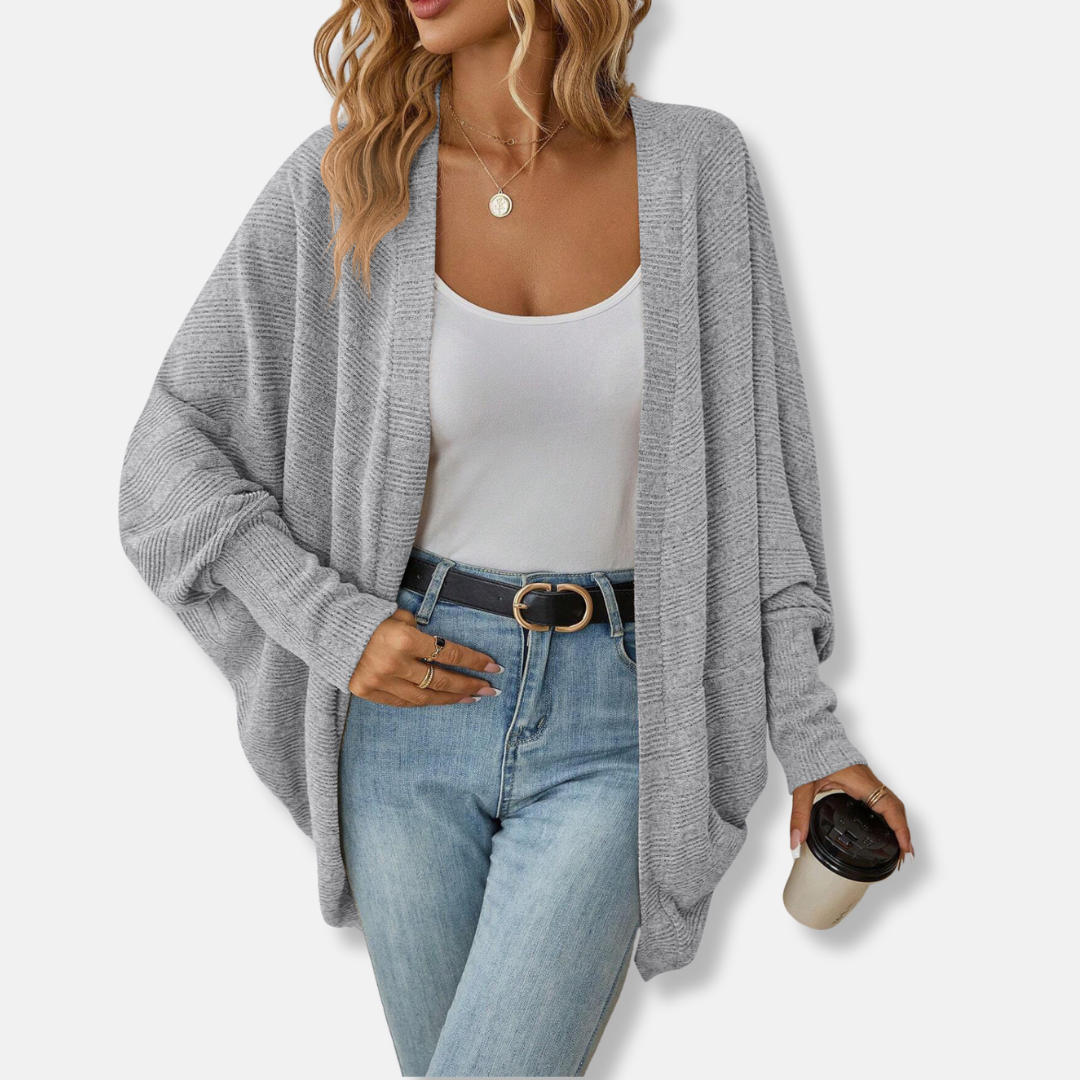Women’s Cardigan – Oversized Fit – Knit Texture – Open Front – Batwing Sleeves 0