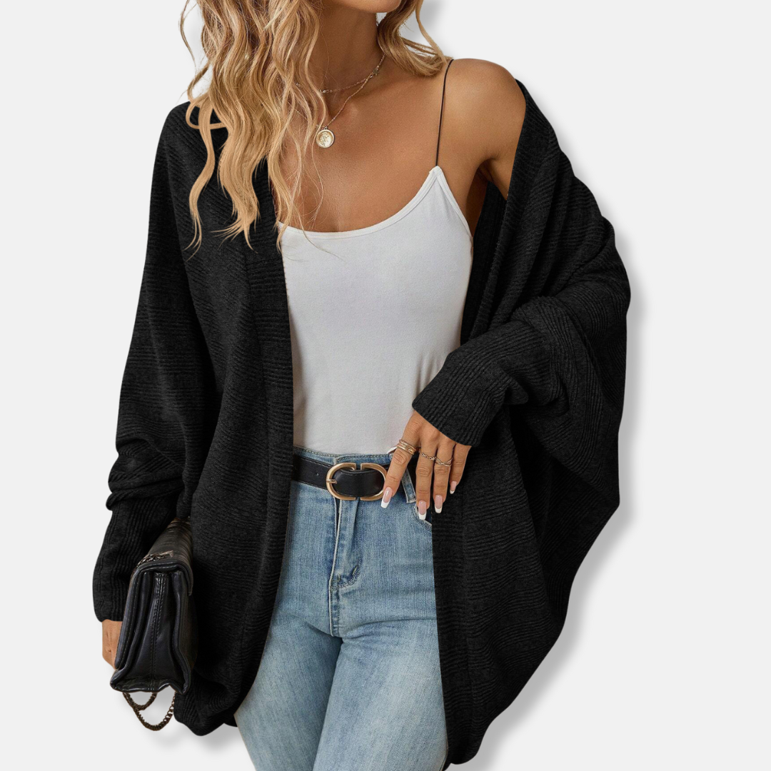 Women’s Cardigan – Oversized Fit – Knit Texture – Open Front – Batwing Sleeves 1