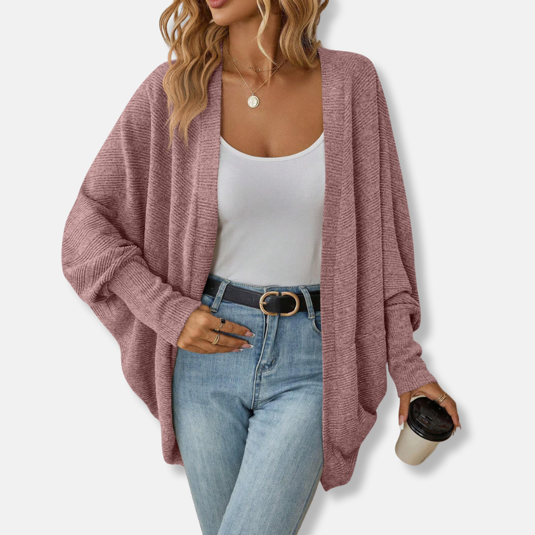 Women’s Cardigan – Oversized Fit – Knit Texture – Open Front – Batwing Sleeves 3