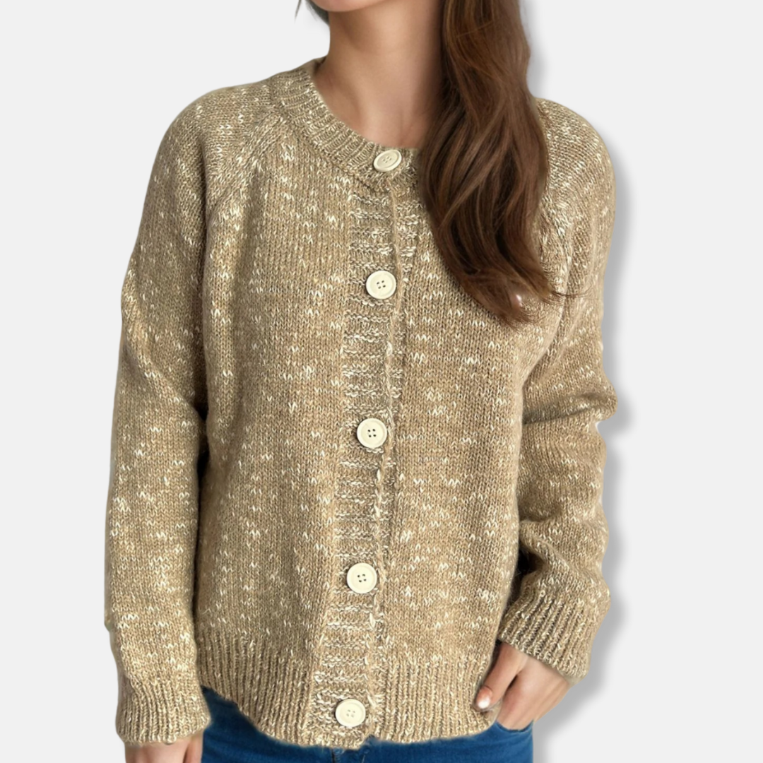 Women’s Cardigan – Relaxed Fit – Marled Knit – Ribbed Edges – Cropped Length – Button Front 1