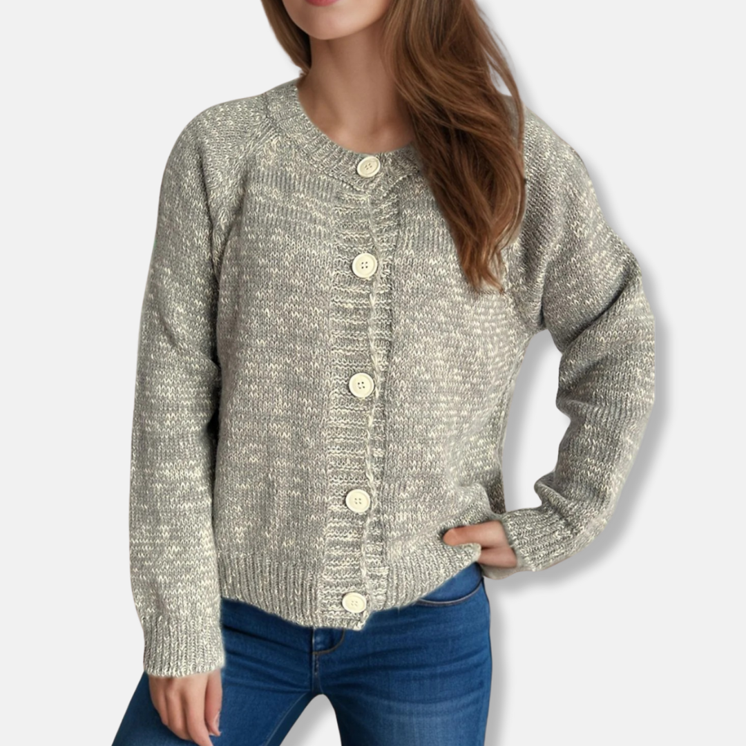 Women’s Cardigan – Relaxed Fit – Marled Knit – Ribbed Edges – Cropped Length – Button Front 2