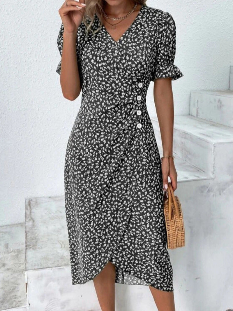 Elegant Ladies' Button Front Midi Dress - BritishElegance