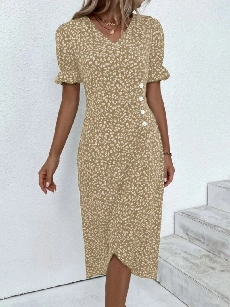 Elegant Ladies' Button Front Midi Dress