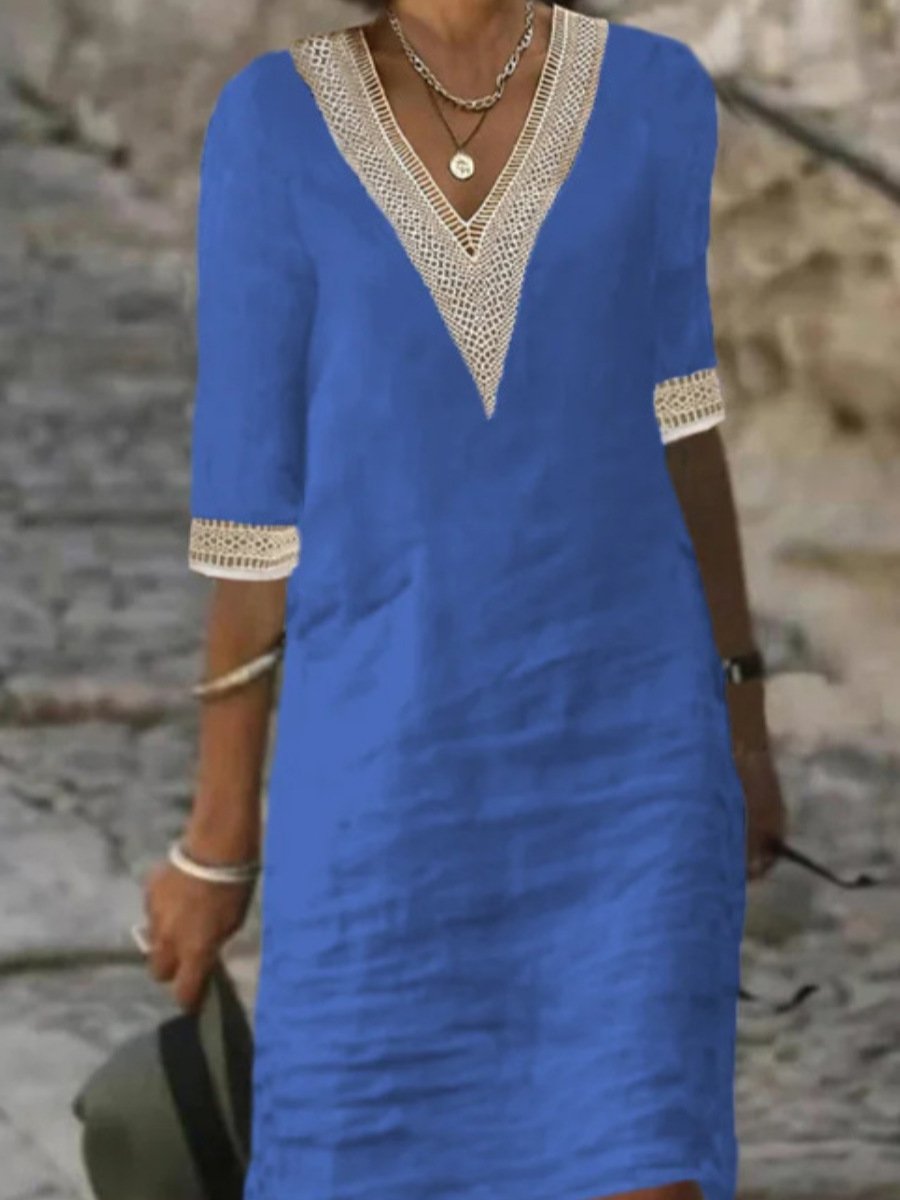 Ladies' Casual V Neck Knee Length Dress - VogeLuxe