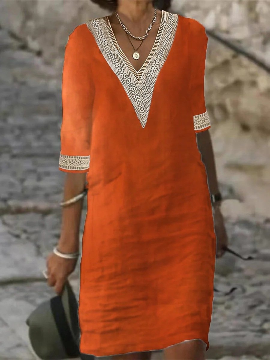Ladies' Casual V-Neck 3/4 Sleeve Dress