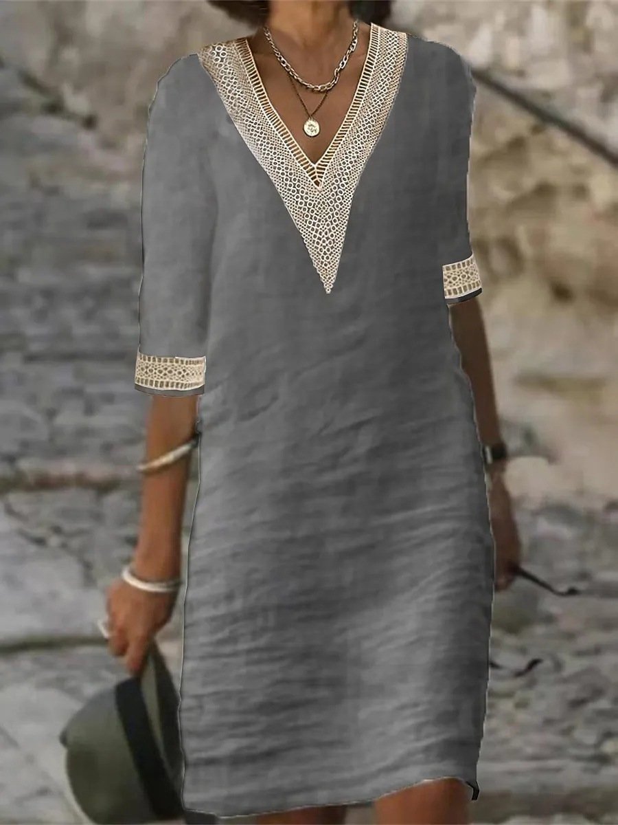 Ladies' Casual V-Neck 3/4 Sleeve Dress