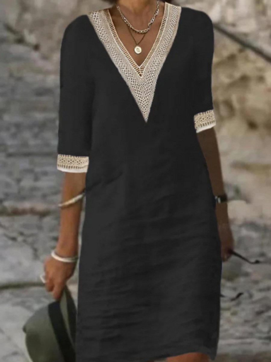 Ladies' Casual V-Neck 3/4 Sleeve Dress