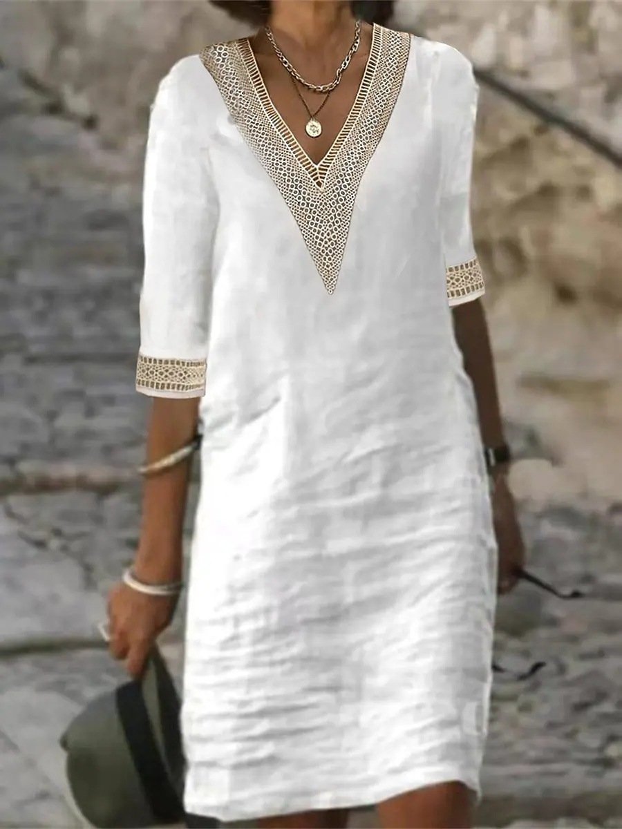 Ladies' Casual V Neck Knee Length Dress